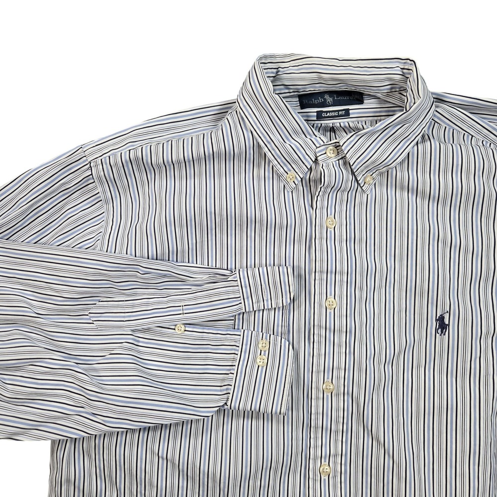 Ralph‎ Lauren Dress Shirt Mens 18 34/35 Blue Stripe Classic Fit Button Down